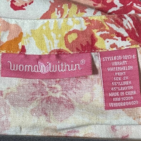 Woman Within Floral Watermelon Print Button-Down Tunic Top 2X Linen Blend - Picture 4 of 6